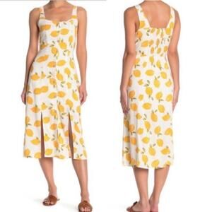 Melloday Nordstrom Lemon Citrus Print Smocked Back Midi Dress // S